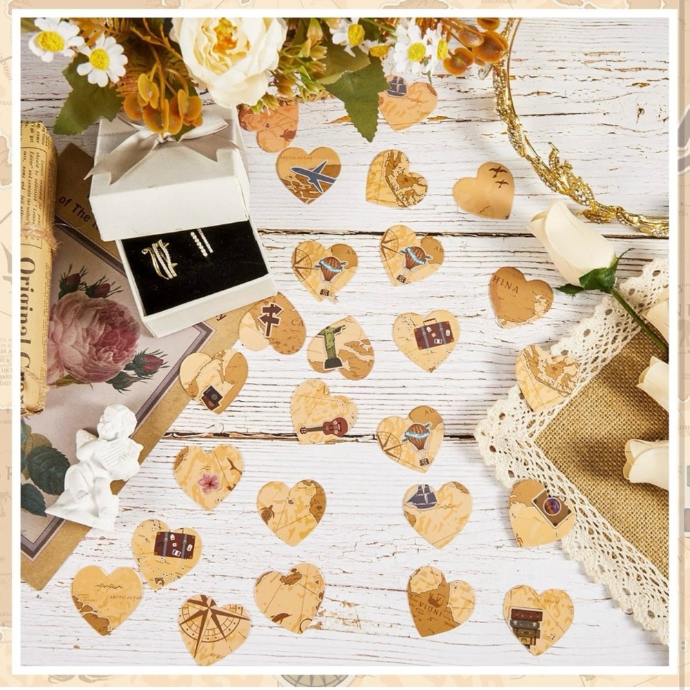 360 pieces Travel Map Confetti Hearts Decoration